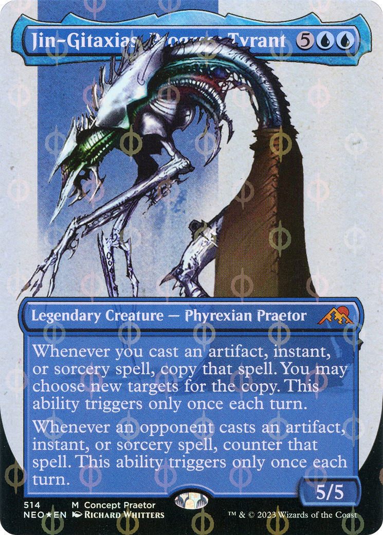 Jin-Gitaxias, Progress Tyrant (Borderless Concept Praetors Step-and-Compleat Foil) [Phyrexia: All Will Be One] | Shuffle n Cut Hobbies & Games