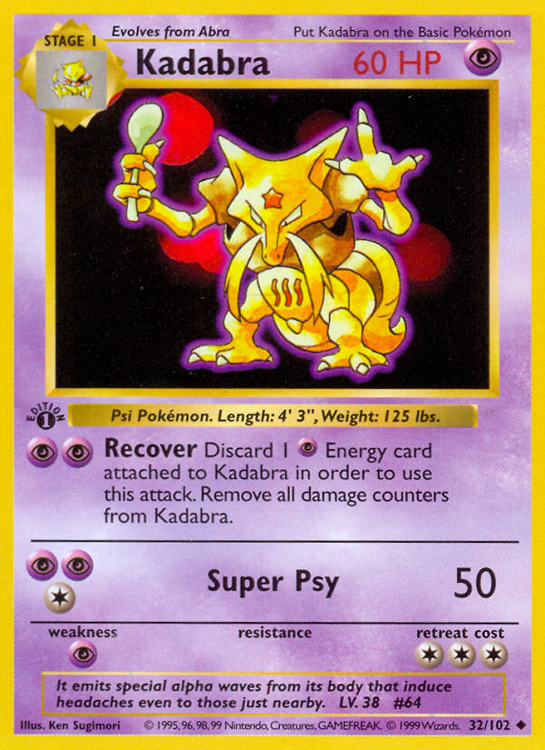 Kadabra (32/102) (Shadowless) [Base Set 1st Edition] | Shuffle n Cut Hobbies & Games