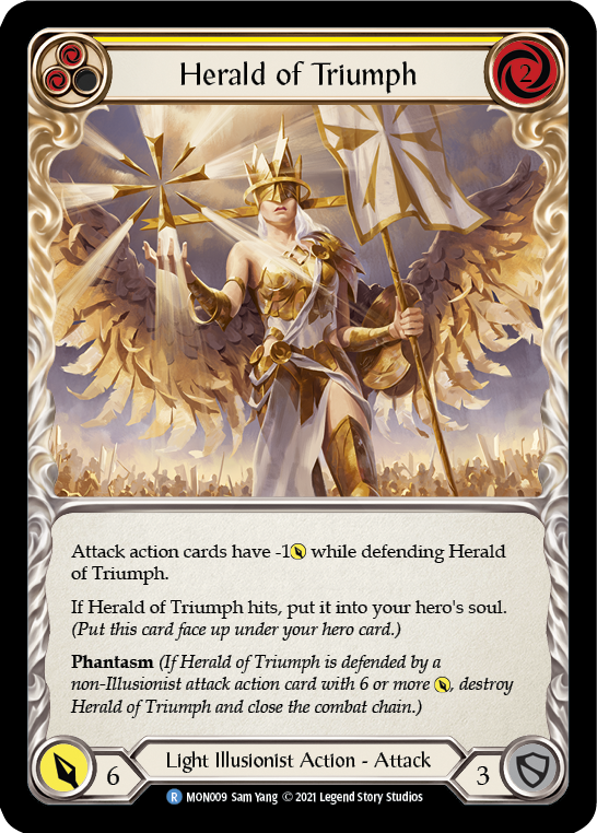 Herald of Triumph (Yellow) (Rainbow Foil) [MON009-RF] 1st Edition Rainbow Foil | Shuffle n Cut Hobbies & Games