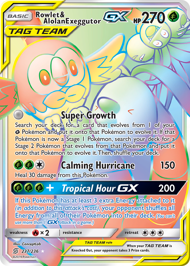 Rowlet & Alolan Exeggutor GX (237/236) [Sun & Moon: Unified Minds] | Shuffle n Cut Hobbies & Games