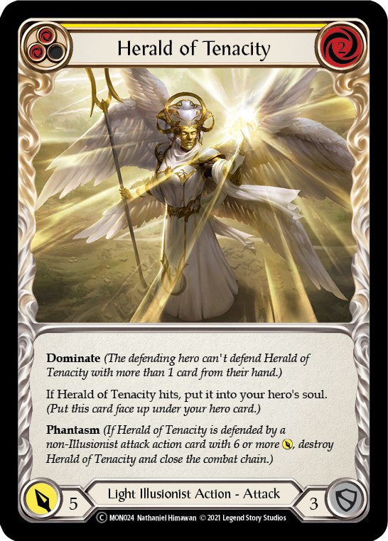 Herald of Tenacity (Yellow) (Rainbow Foil) [U-MON024-RF] Unlimited Edition Rainbow Foil | Shuffle n Cut Hobbies & Games