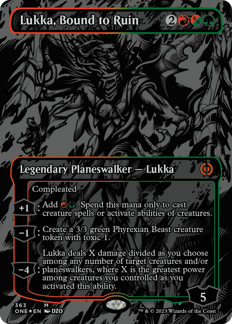 Lukka, Bound to Ruin (Oil Slick Raised Foil) [Phyrexia: All Will Be One] | Shuffle n Cut Hobbies & Games