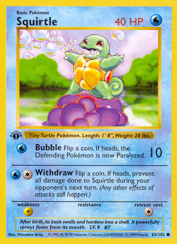 Squirtle (63/102) (Shadowless) [Base Set 1st Edition] | Shuffle n Cut Hobbies & Games