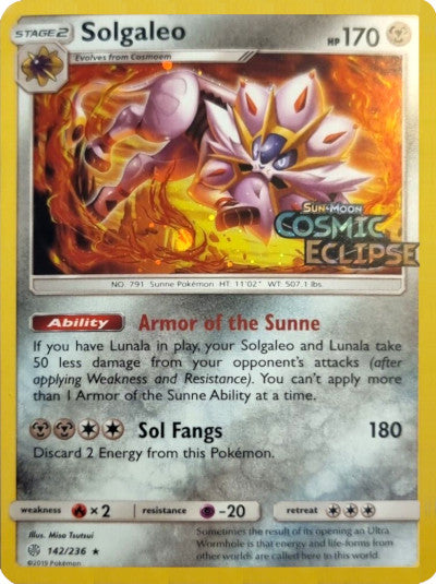 Solgaleo (142/236) (Cosmos Holo) [Sun & Moon: Cosmic Eclipse] | Shuffle n Cut Hobbies & Games