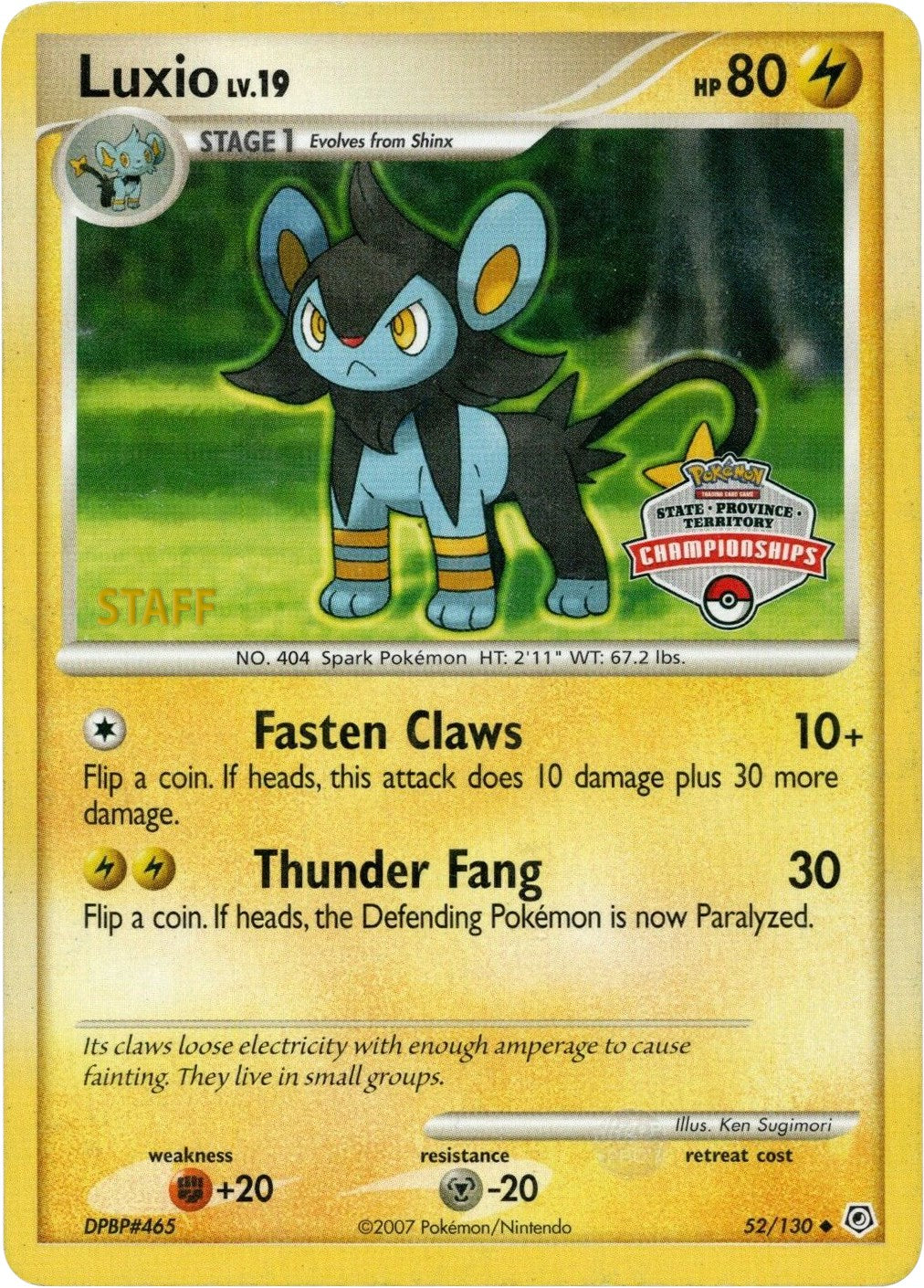 Luxio (52/130) (State Championship Staff Promo) [Diamond & Pearl: Base Set] | Shuffle n Cut Hobbies & Games