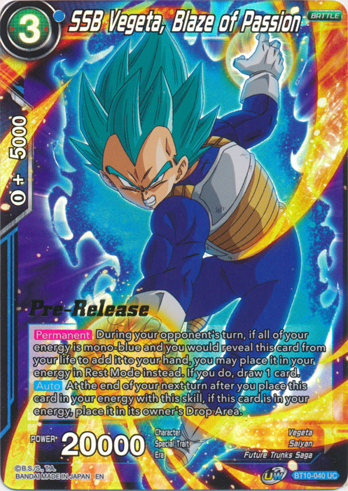 SSB Vegeta, Blaze of Passion (BT10-040) [Rise of the Unison Warrior Prerelease Promos] | Shuffle n Cut Hobbies & Games