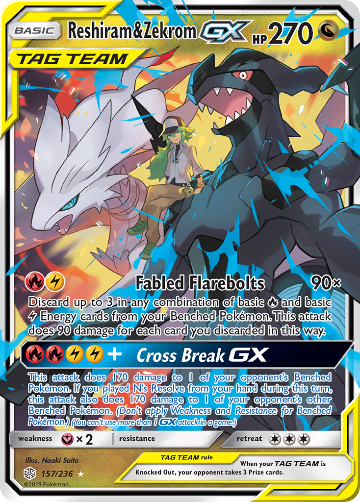 Reshiram & Zekrom GX (157/236) [Sun & Moon: Cosmic Eclipse] | Shuffle n Cut Hobbies & Games