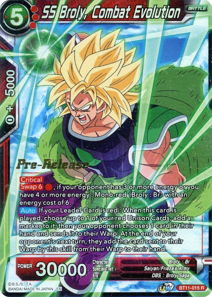 SS Broly, Combat Evolution (BT11-015) [Vermilion Bloodline Prerelease Promos] | Shuffle n Cut Hobbies & Games