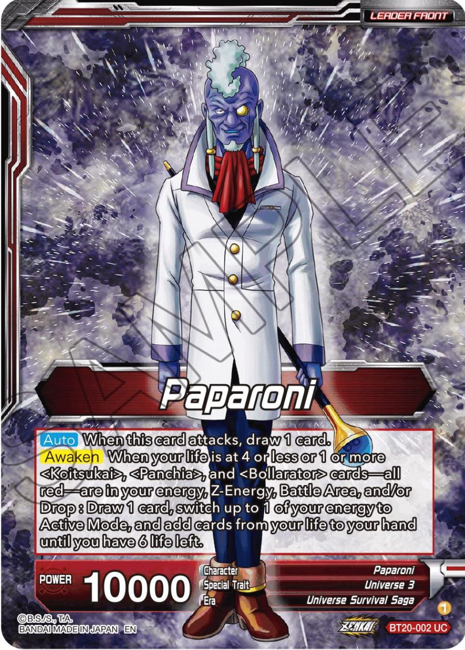 Paparoni // Warriors of Universe 3, United as One (BT20-002) [Power Absorbed Prerelease Promos] | Shuffle n Cut Hobbies & Games