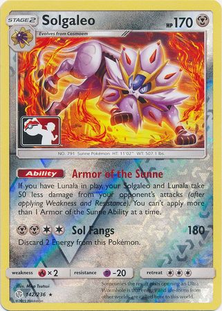 Solgaleo (142/236) (Pokemon Club Special Print) [Sun & Moon: Cosmic Eclipse] | Shuffle n Cut Hobbies & Games