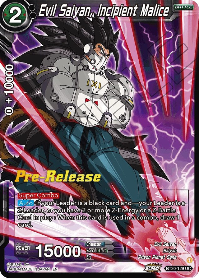 Evil Saiyan, Incipient Malice (BT20-129) [Power Absorbed Prerelease Promos] | Shuffle n Cut Hobbies & Games