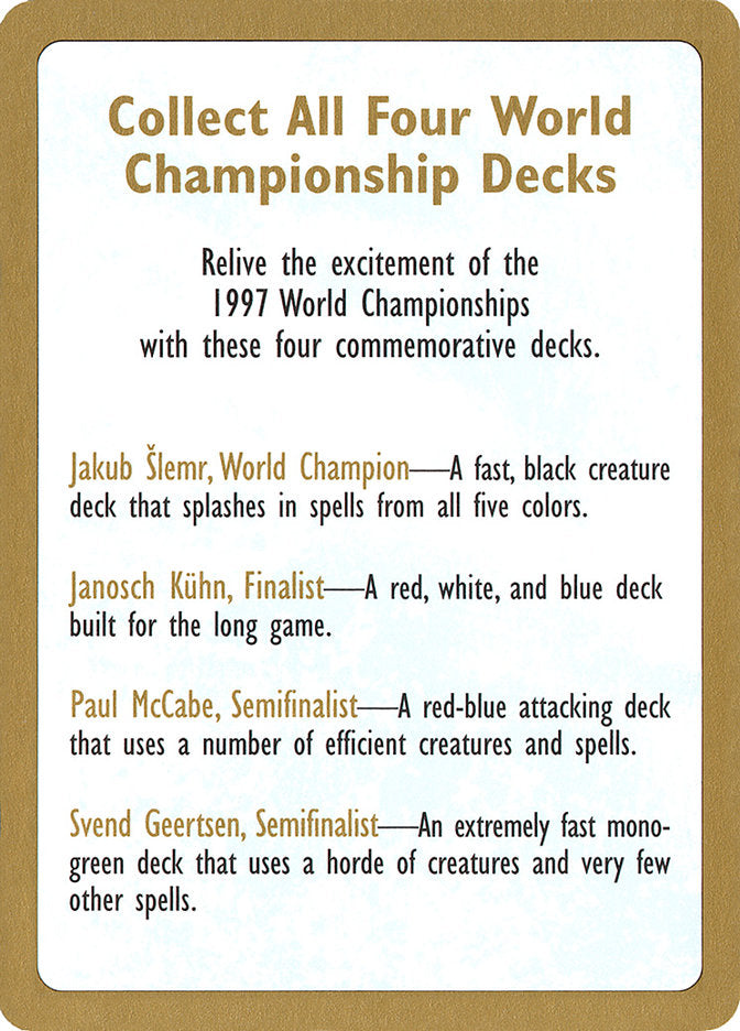 1997 World Championships Ad [World Championship Decks 1997] | Shuffle n Cut Hobbies & Games