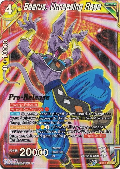 Beerus, Unceasing Rage (BT14-147) [Cross Spirits Prerelease Promos] | Shuffle n Cut Hobbies & Games