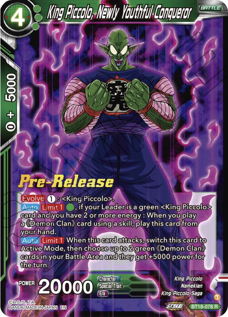 King Piccolo, Newly Youthful Conqueror (BT18-078) [Dawn of the Z-Legends Prerelease Promos] | Shuffle n Cut Hobbies & Games