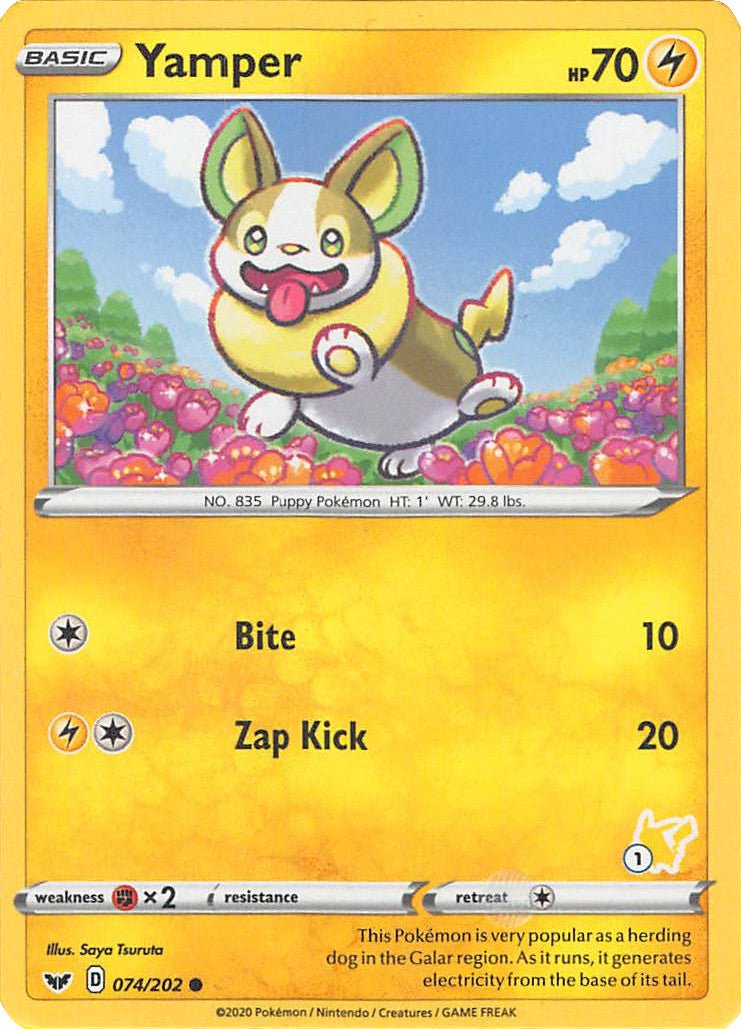 Yamper (074/202) (Pikachu Stamp #1) [Battle Academy 2022] | Shuffle n Cut Hobbies & Games