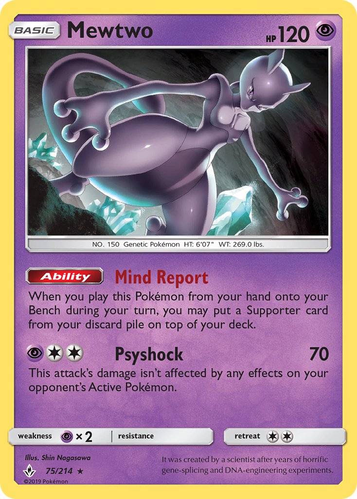 Mewtwo (75/214) (Cracked Ice Holo) (Theme Deck Exclusive) [Sun & Moon: Unbroken Bonds] | Shuffle n Cut Hobbies & Games