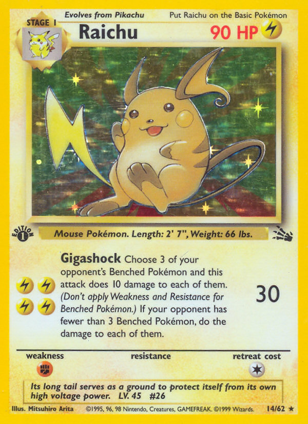 Raichu (14/62) [Fossil 1st Edition] | Shuffle n Cut Hobbies & Games