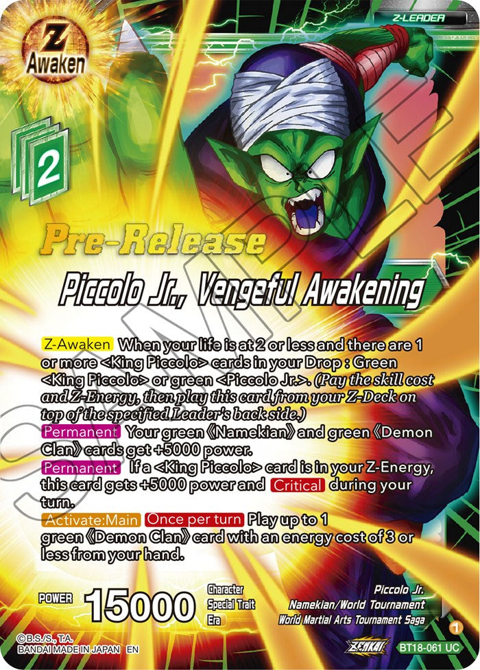 Piccolo Jr., Vengeful Awakening (BT18-061) [Dawn of the Z-Legends Prerelease Promos] | Shuffle n Cut Hobbies & Games