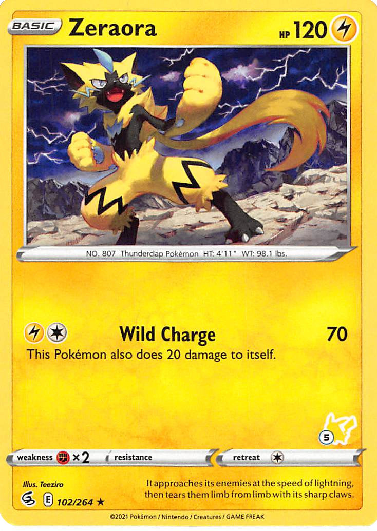 Zeraora (102/264) (Pikachu Stamp #5) [Battle Academy 2022] | Shuffle n Cut Hobbies & Games