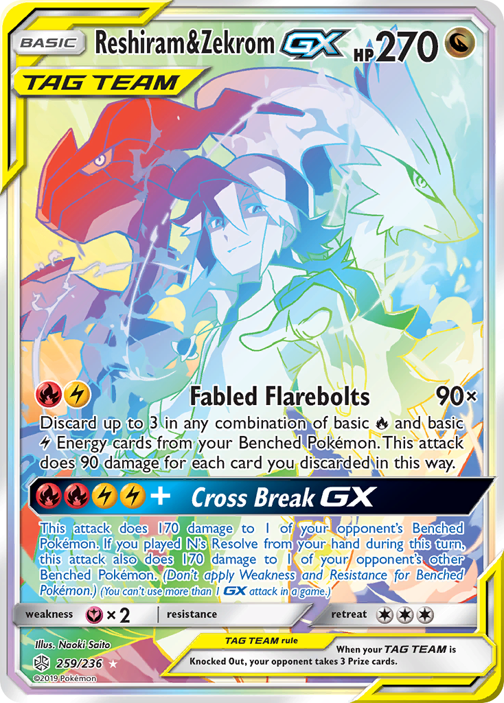 Reshiram & Zekrom GX (259/236) [Sun & Moon: Cosmic Eclipse] | Shuffle n Cut Hobbies & Games