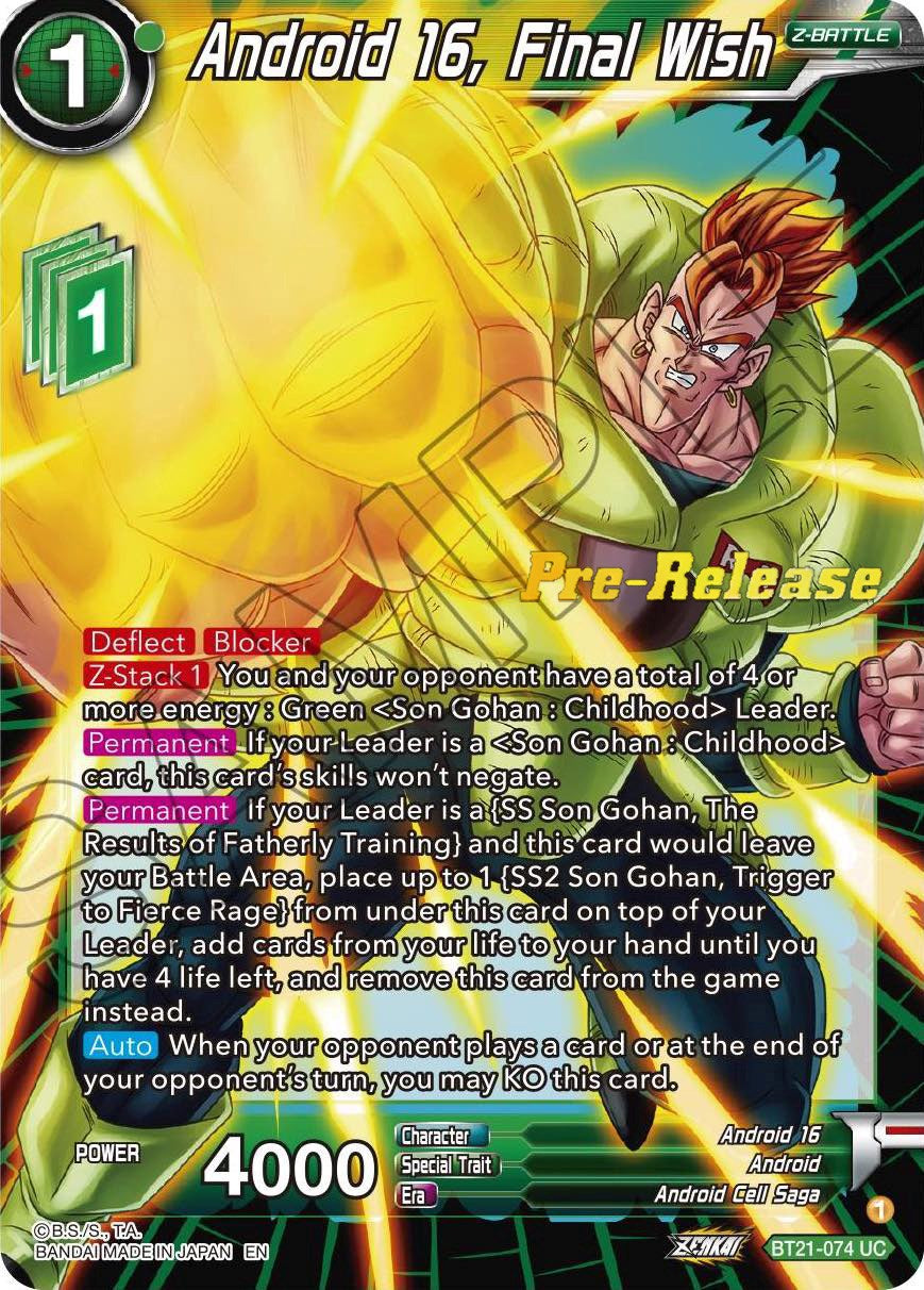 Android 16, Final Wish (BT21-074) [Wild Resurgence Pre-Release Cards] | Shuffle n Cut Hobbies & Games