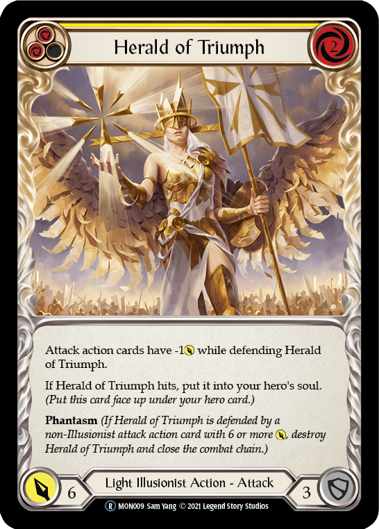 Herald of Triumph (Yellow) (Rainbow Foil) [U-MON009-RF] Unlimited Edition Rainbow Foil | Shuffle n Cut Hobbies & Games