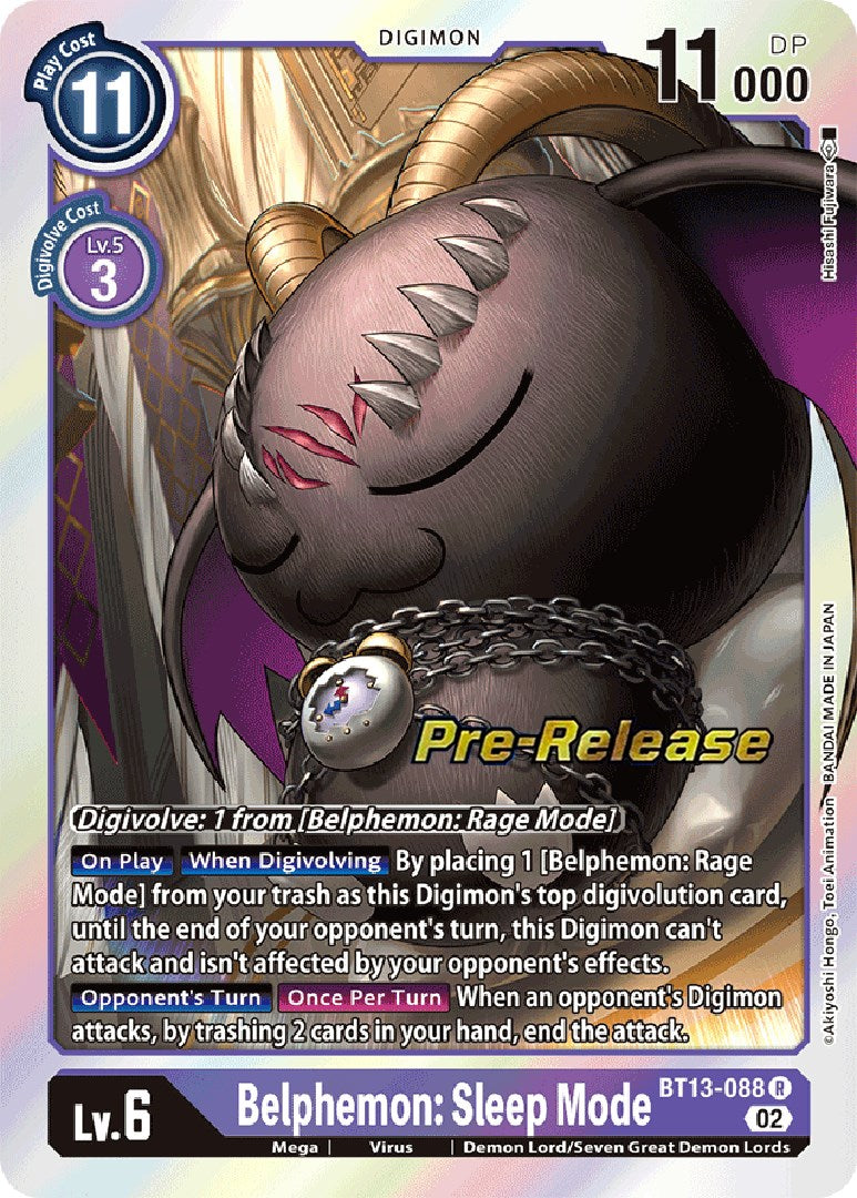 Belphemon: Sleep Mode [BT13-088] [Versus Royal Knight Booster Pre-Release Cards] | Shuffle n Cut Hobbies & Games