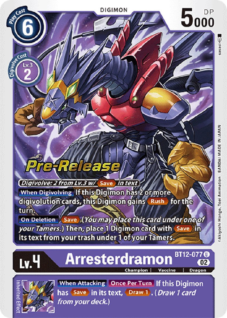 Arresterdramon [BT12-077] [Across Time Pre-Release Cards] | Shuffle n Cut Hobbies & Games