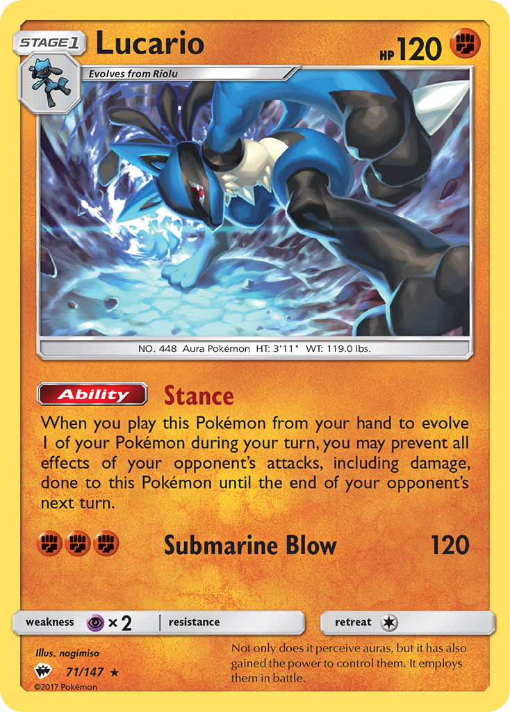 Lucario (71/147) [Sun & Moon: Burning Shadows] | Shuffle n Cut Hobbies & Games