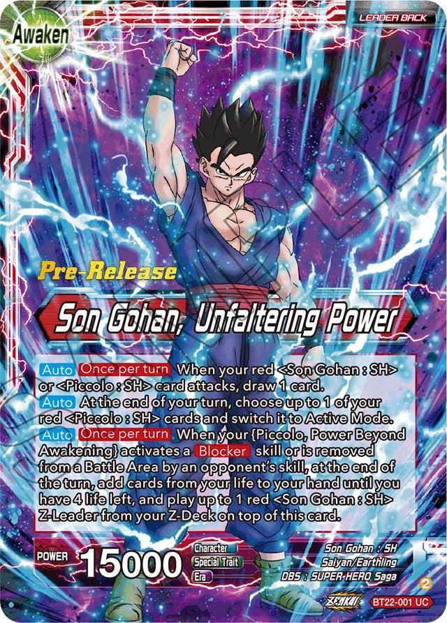 Son Gohan // Son Gohan, Unfaltering Power (BT22-001) [Critical Blow Prerelease Promos] | Shuffle n Cut Hobbies & Games