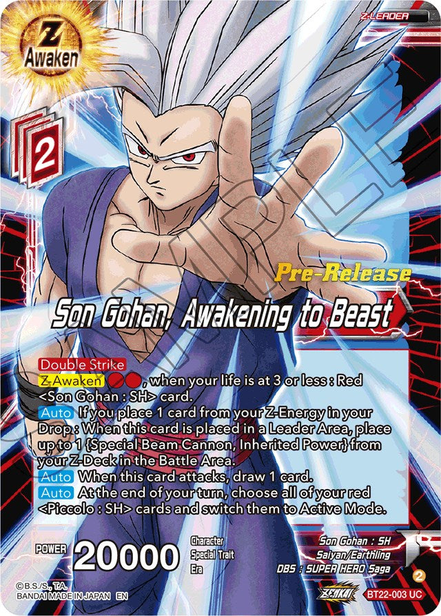 Son Gohan, Awakening to Beast (BT22-003) [Critical Blow Prerelease Promos] | Shuffle n Cut Hobbies & Games