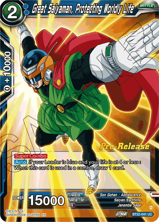 Great Saiyaman, Protecting Worldly Life (BT22-041) [Critical Blow Prerelease Promos] | Shuffle n Cut Hobbies & Games