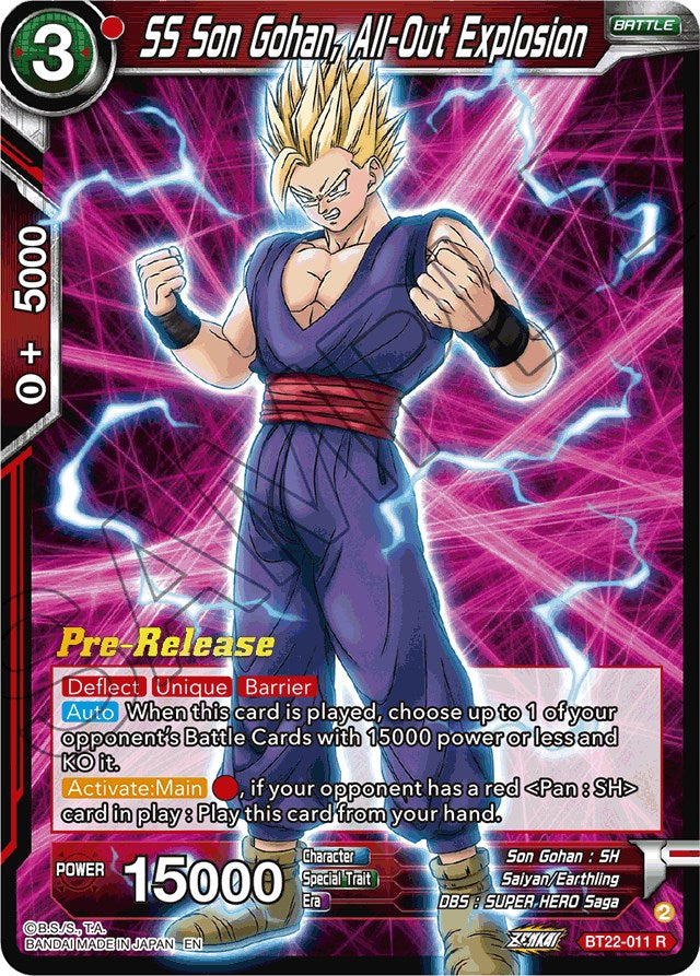 SS Son Gohan, All-Out Explosion (BT22-011) [Critical Blow Prerelease Promos] | Shuffle n Cut Hobbies & Games