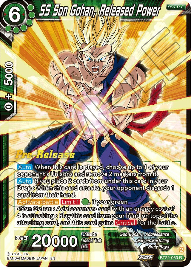 SS Son Gohan, Released Power (BT22-063) [Critical Blow Prerelease Promos] | Shuffle n Cut Hobbies & Games