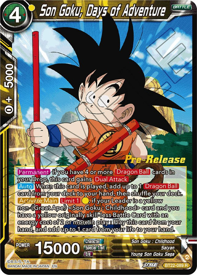 Son Goku, Days of Adventure (BT22-089) [Critical Blow Prerelease Promos] | Shuffle n Cut Hobbies & Games