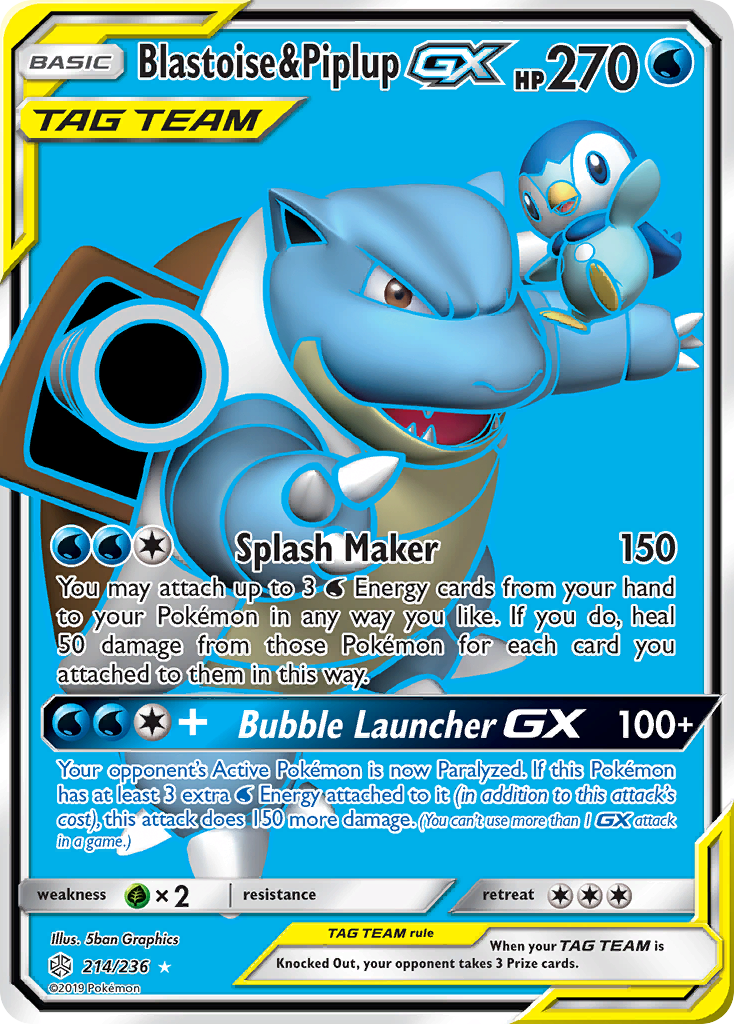 Blastoise & Piplup GX (214/236) [Sun & Moon: Cosmic Eclipse] | Shuffle n Cut Hobbies & Games