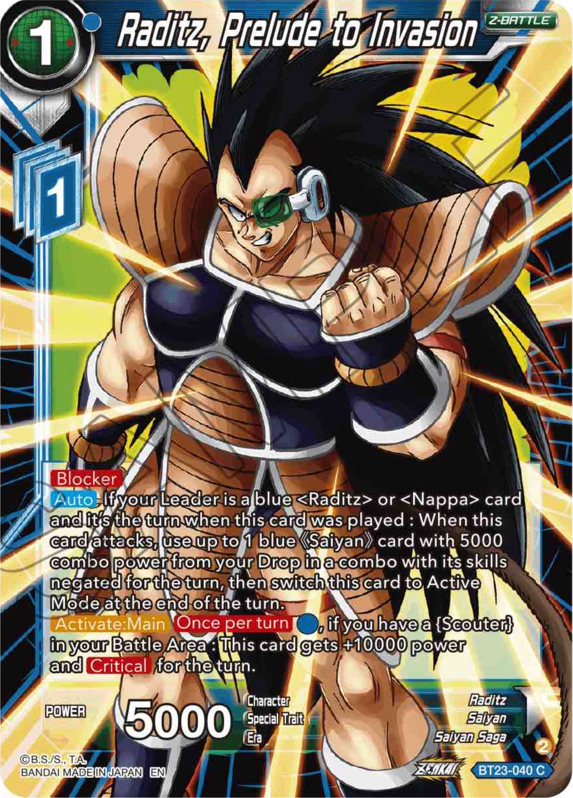 Raditz, Prelude to Invasion (BT23-040) [Perfect Combination] | Shuffle n Cut Hobbies & Games