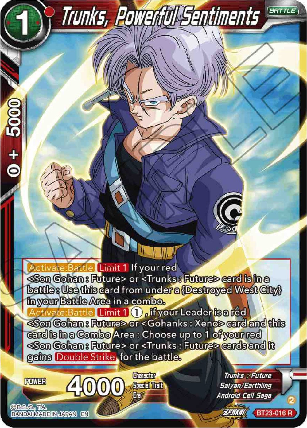 Trunks, Powerful Sentiments (BT23-016) [Perfect Combination] | Shuffle n Cut Hobbies & Games