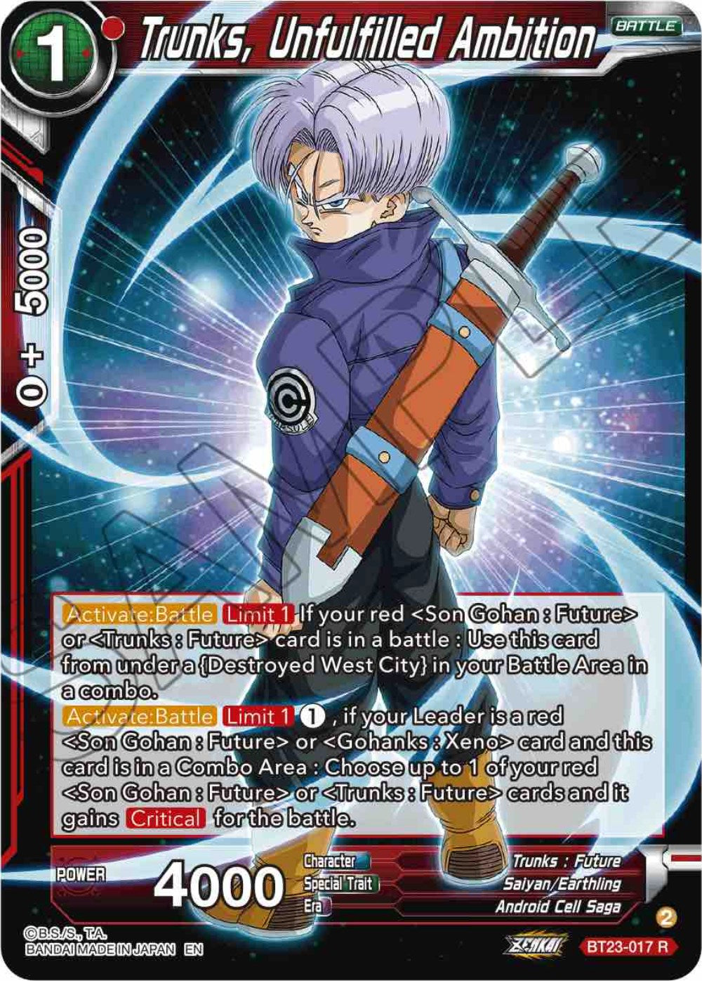 Trunks, Unfulfilled Ambition (BT23-017) [Perfect Combination] | Shuffle n Cut Hobbies & Games