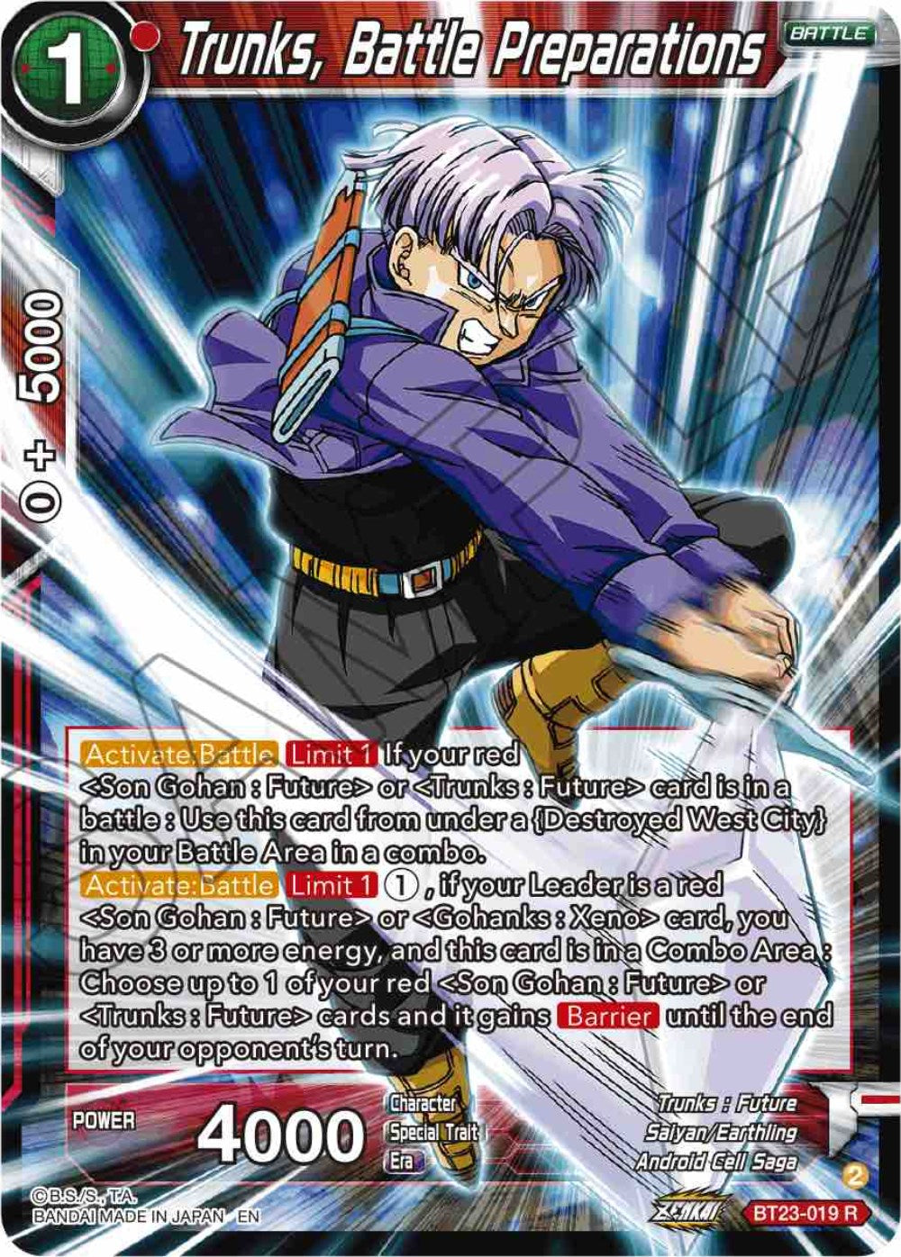 Trunks, Battle Preparations (BT23-019) [Perfect Combination] | Shuffle n Cut Hobbies & Games