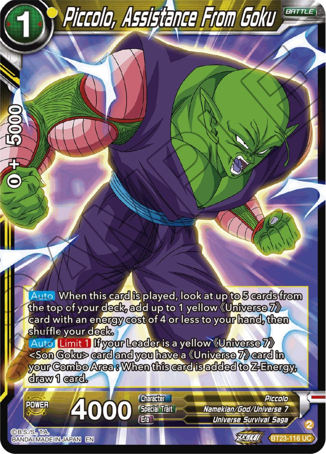 Piccolo, Assistance From Goku (BT23-116) [Perfect Combination] | Shuffle n Cut Hobbies & Games