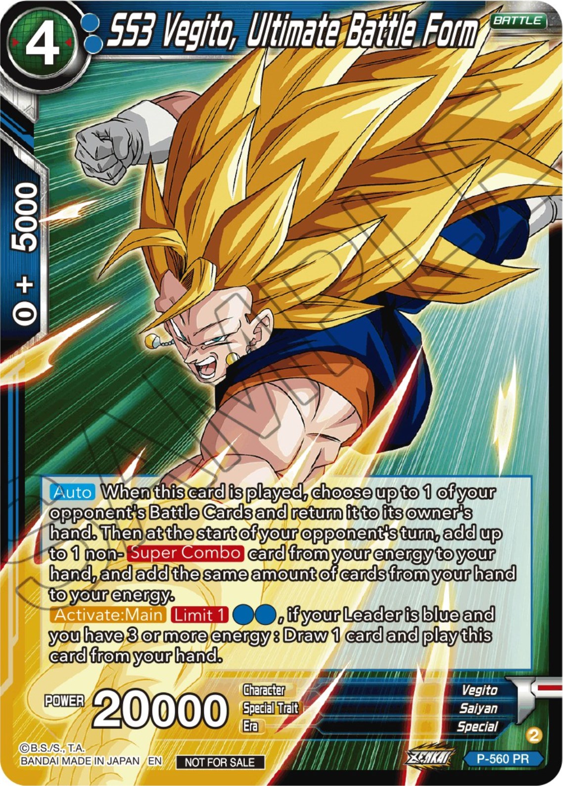 SS3 Vegito, Ultimate Battle Form (Zenkai Series Tournament Pack Vol.6) (P-560) [Tournament Promotion Cards] | Shuffle n Cut Hobbies & Games