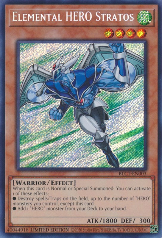 Elemental HERO Stratos [BLC1-EN003] Secret Rare | Shuffle n Cut Hobbies & Games