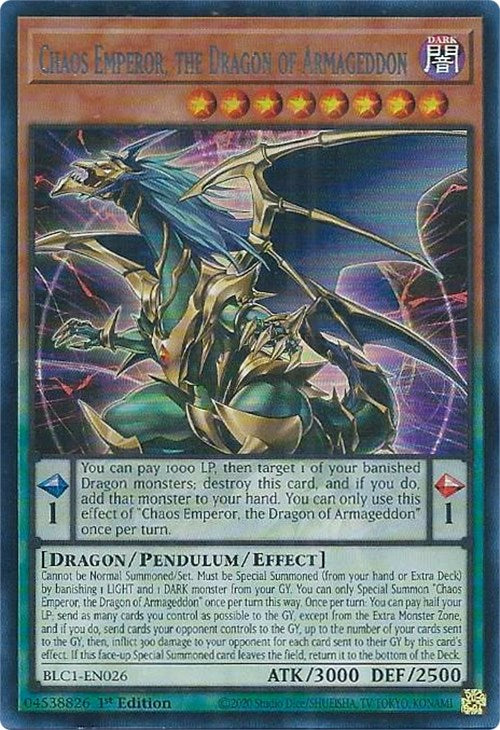 Chaos Emperor, the Dragon of Armageddon (Silver) [BLC1-EN026] Ultra Rare | Shuffle n Cut Hobbies & Games