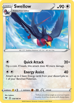 Swellow (134/185) [Sword & Shield: Vivid Voltage] | Shuffle n Cut Hobbies & Games