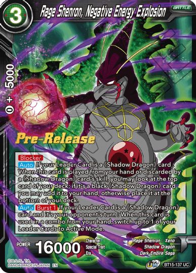 Rage Shenron, Negative Energy Explosion (BT15-137) [Saiyan Showdown Prerelease Promos] | Shuffle n Cut Hobbies & Games