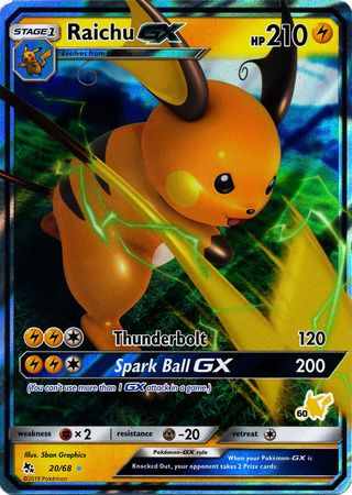 Raichu GX (20/68) (Pikachu Stamp #60) [Battle Academy 2020] | Shuffle n Cut Hobbies & Games