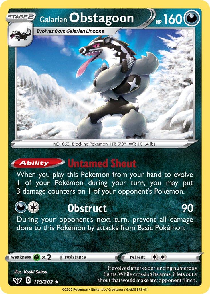 Galarian Obstagoon (119/202) (Theme Deck Exclusive) [Sword & Shield: Base Set] | Shuffle n Cut Hobbies & Games