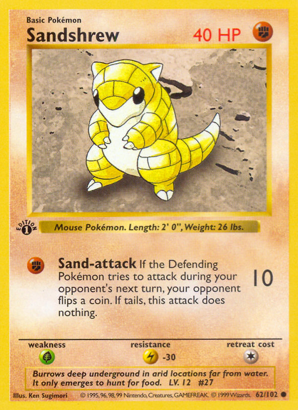 Sandshrew (62/102) (Shadowless) [Base Set 1st Edition] | Shuffle n Cut Hobbies & Games