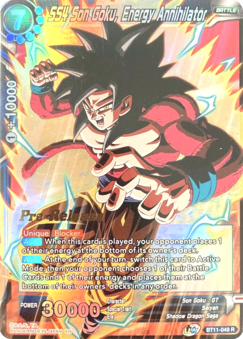 SS4 Son Goku, Energy Annihilator (BT11-049) [Vermilion Bloodline Prerelease Promos] | Shuffle n Cut Hobbies & Games